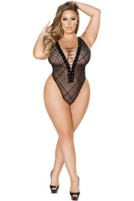 Sheer Lace-Up Teddy with Crisscross Design