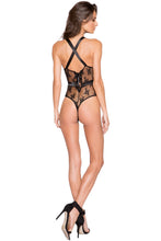 LI259 Roma Confidential Wholesale Lingerie Black Satin and Lace Contrast Teddy with Snap Bottom