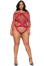 LI290 Roma Confidential Wholesale Plus Size Lingerie Red Crisscross Crotchless Teddy Bodystocking