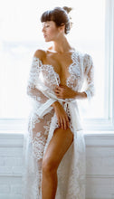 Limited Edition Long Floral Lace Robe with Silk Satin Belt
