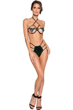 LI266 Roma Confidential Wholesale Lingerie Green and Black Strappy High waisted Short Set