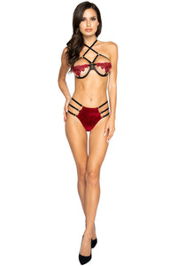 Strappy High-Waisted Short Set with Applique Detailed Underwire Top
